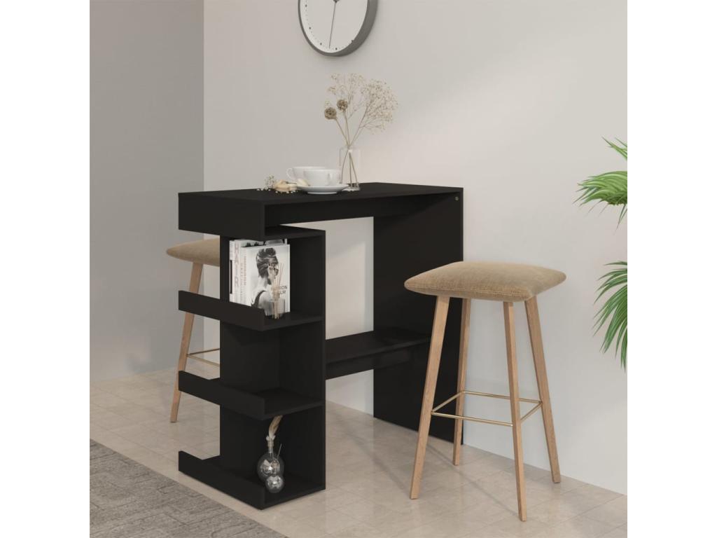Table de bar avec étagère de rangement Noir Bois d'ingénierie KSPW40544