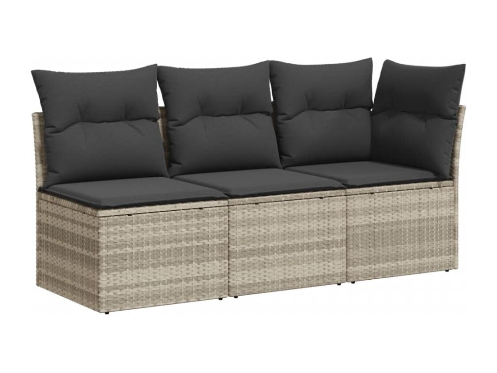 Canapé de jardin et coussins 3 places gris clair résine tressée PKWS74312