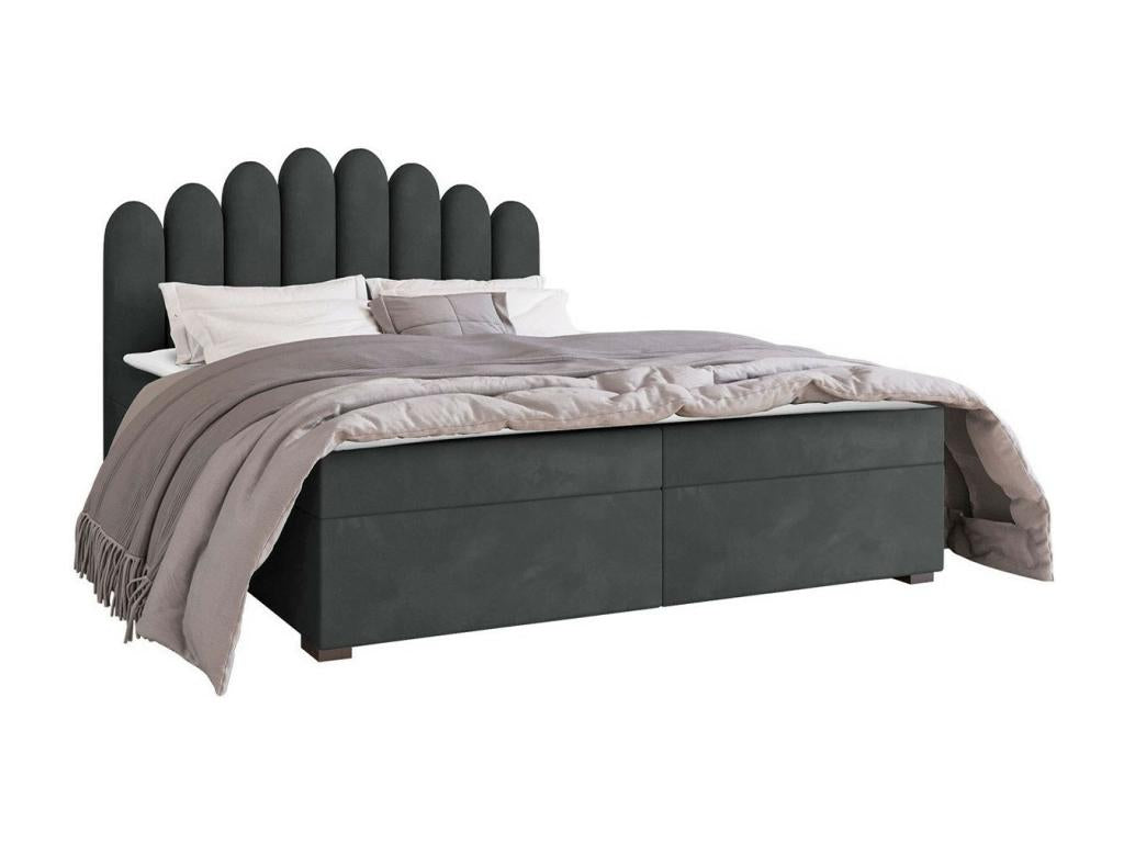 Lit continental Lysvia 100 Double Continental Gris 180x200 Tapisserie 180x209cm MKIO12760