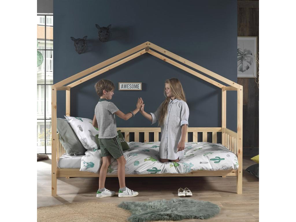 Elariva - Lit Maison à Barrières 90x200cm Pin Massif Naturel UNDI92098