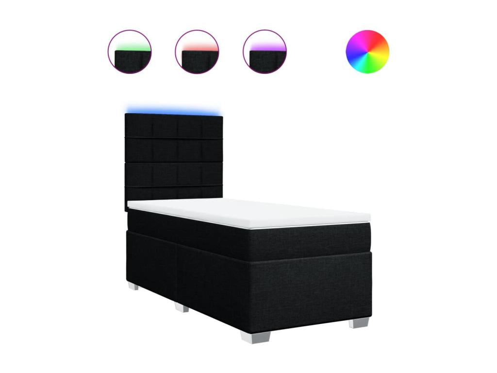 Sommier à Lysvia de lit avec matelas Noir 100x200 cm Tissu KKHN10046