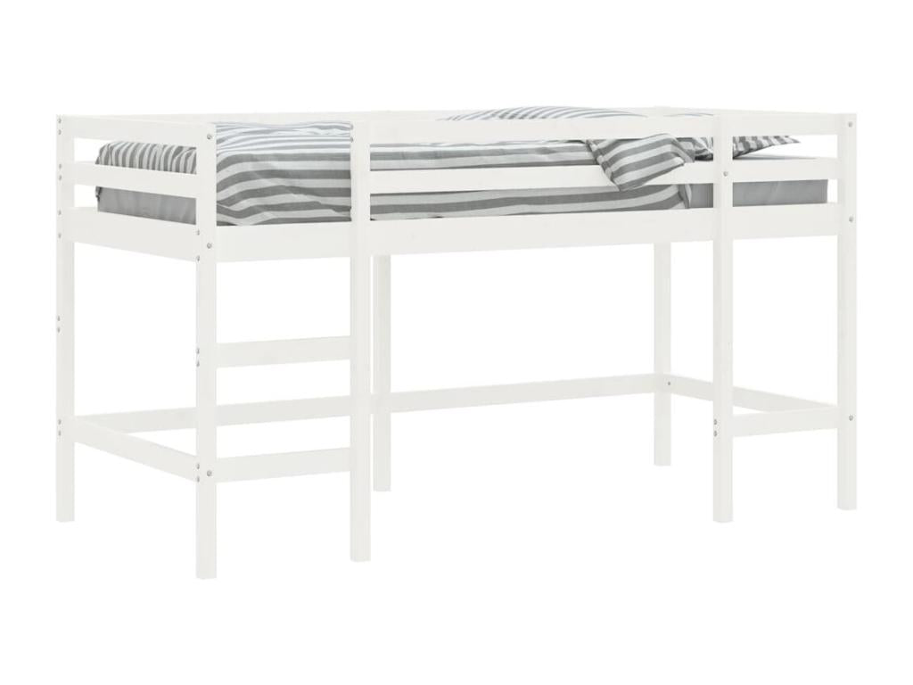 Lit mezzanine enfant échelle blanc 90x200 bois pin massif NVXR95479