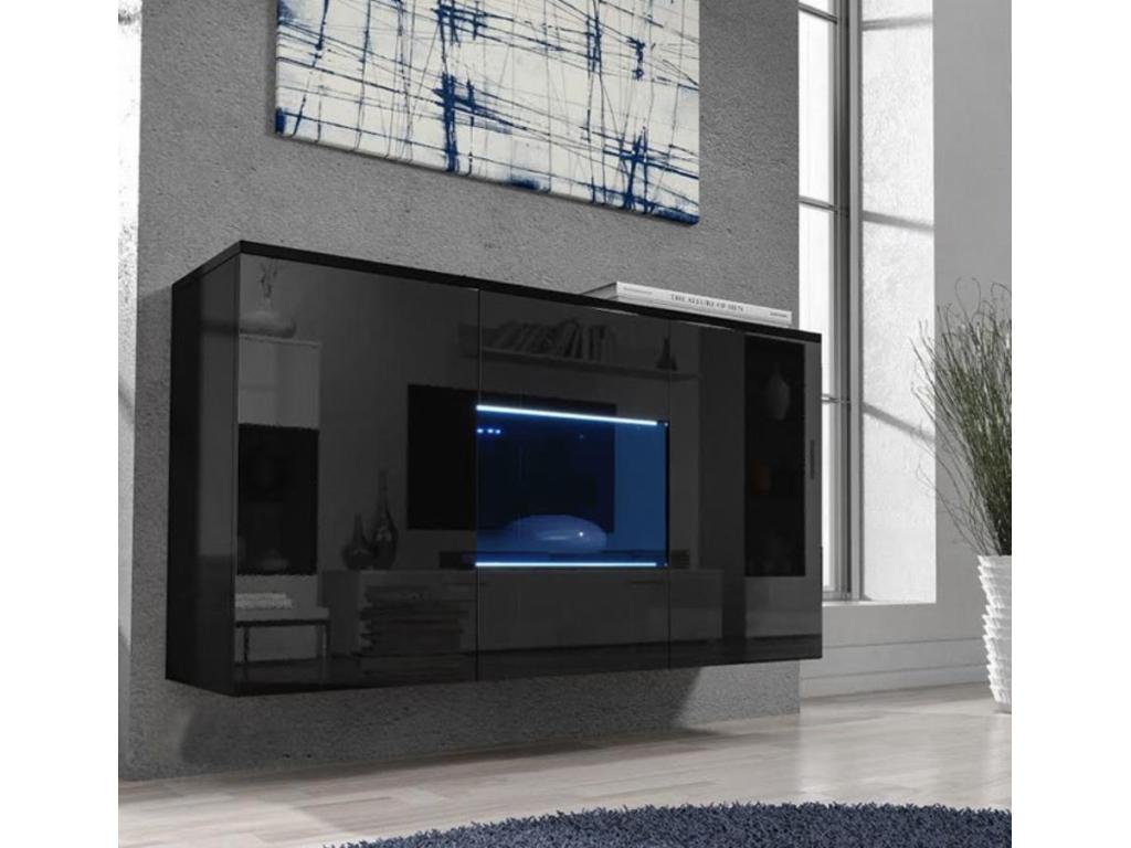 Bahut Buffet bas pour Salon Salle à manger en Noir avec LED 120x40x70cm A2 CQXS15684