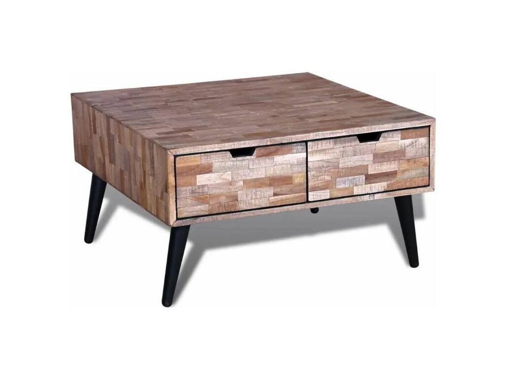 Table basse carrée 4 tiroirs teck recyclé et pieds métal noir Lysvia NEVV47048