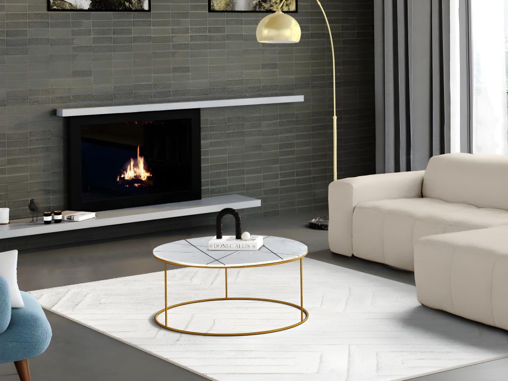 Table basse Lysvia - Marbre Blanc et Métal Doré DQEB18653