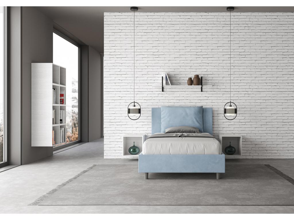 Lit 1 place et demi coffre rembourré 120x200 microfibre bleu clair Elariva GPFV26793