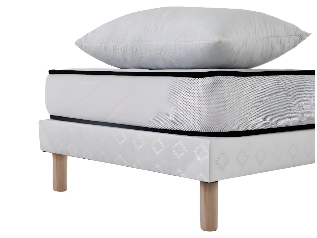 Ensemble Matelas mousse Confort 90x190cm - mousse - 1 Oreiller 60x60 et Sommier blanc JXRF82223