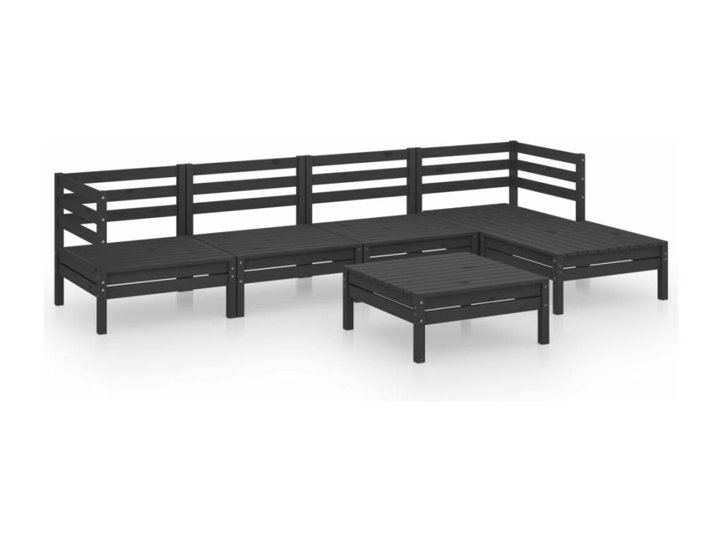 Salon de jardin 6 pcs Bois de pin massif Noir BQZJ89182