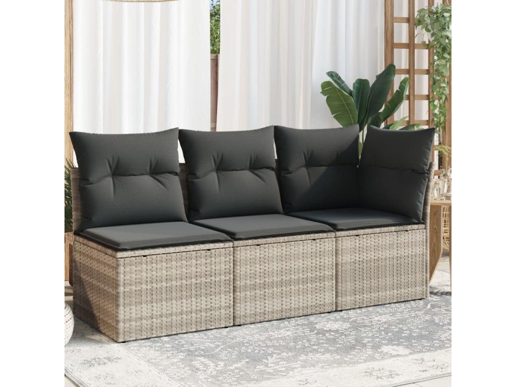 Canapé de jardin et coussins 3 places gris clair résine tressée PKWS74312