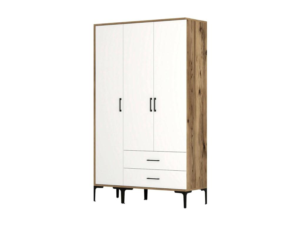 Garde-robe 3 portes Meubles de chambre Penderie de plain-pied Placard à vêtements 120x201h48 cm Noyer et Blanc AAMW50406