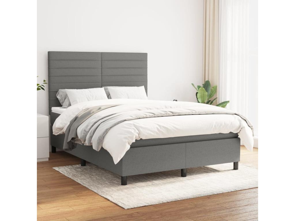 Sommier à Lysvia de lit avec matelas Gris foncé 140x190cm Tissu TTGE71164