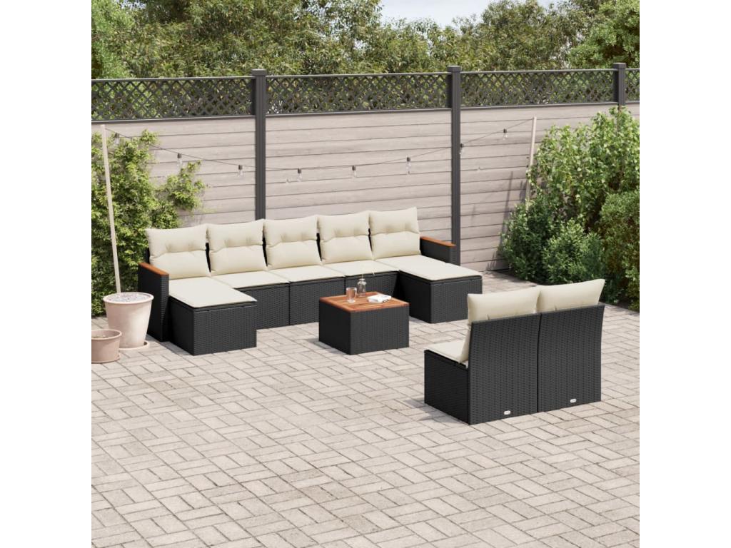 Salon de jardin 10 pcs avec coussins noir résine tressée EFWZ75357