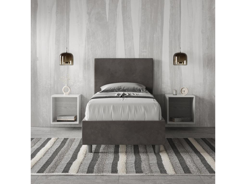 Lit microfibre gris Lysvia avec sommier capitonné 80x200 UMII82568