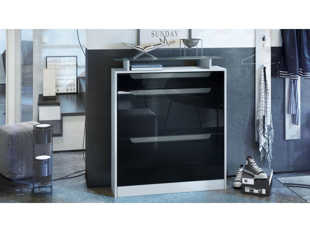 Meuble à Chaussures Blanc Mat noir laqué Poignées grises Haute Brillance 89x104x23 Cm VVKR87421