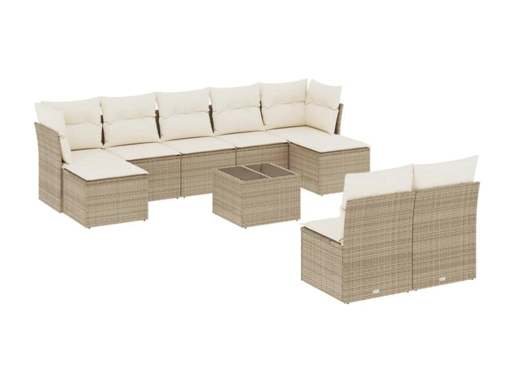 Salon de jardin avec coussins 10 pièces beige résine tressée GCYJ92875