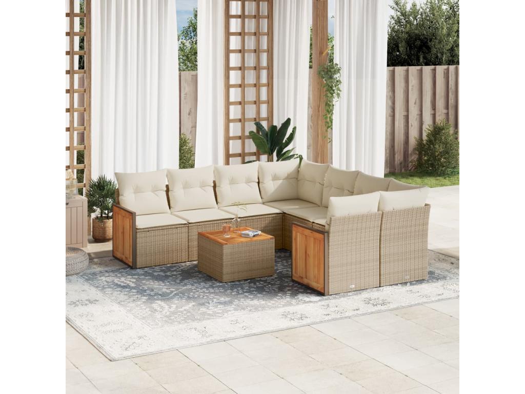 Salon de jardin avec coussins 9 pcs beige résine tressée VKQO01093