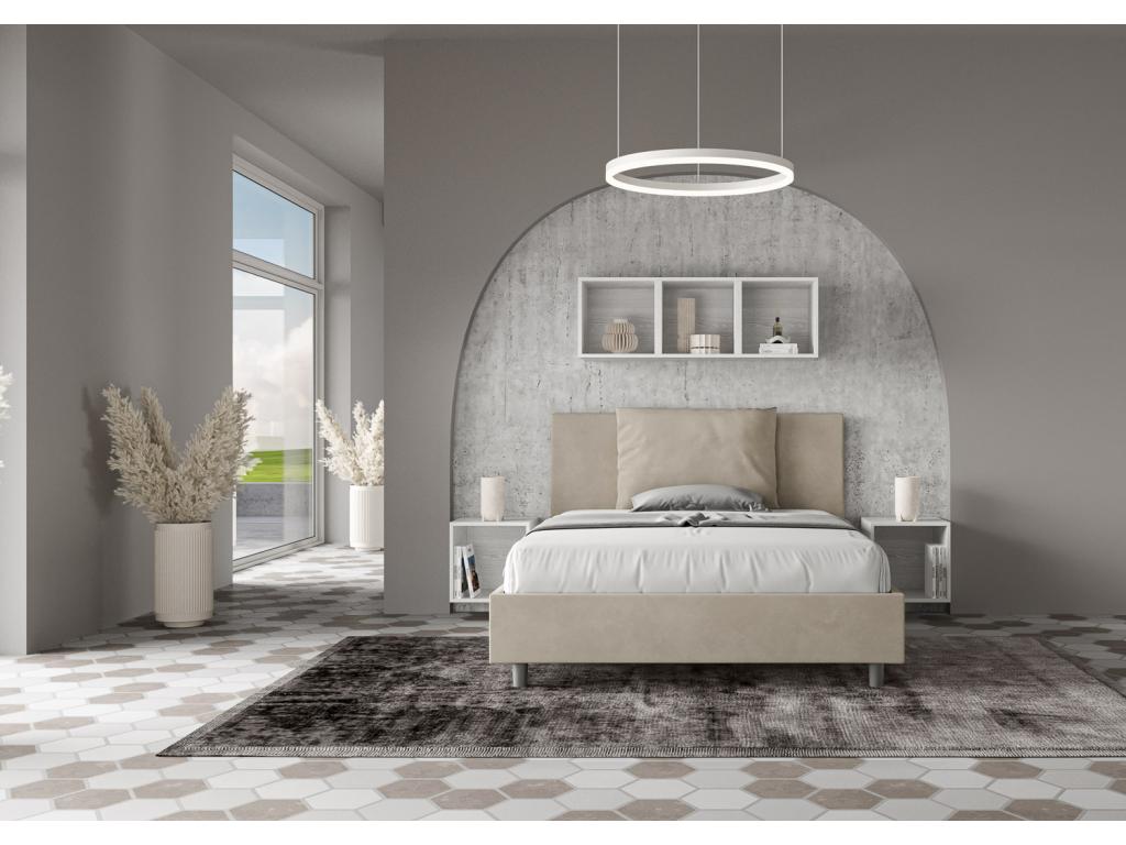 Lit double coffre rembourré 140x210 microfibre sable Lysvia IYRZ76319