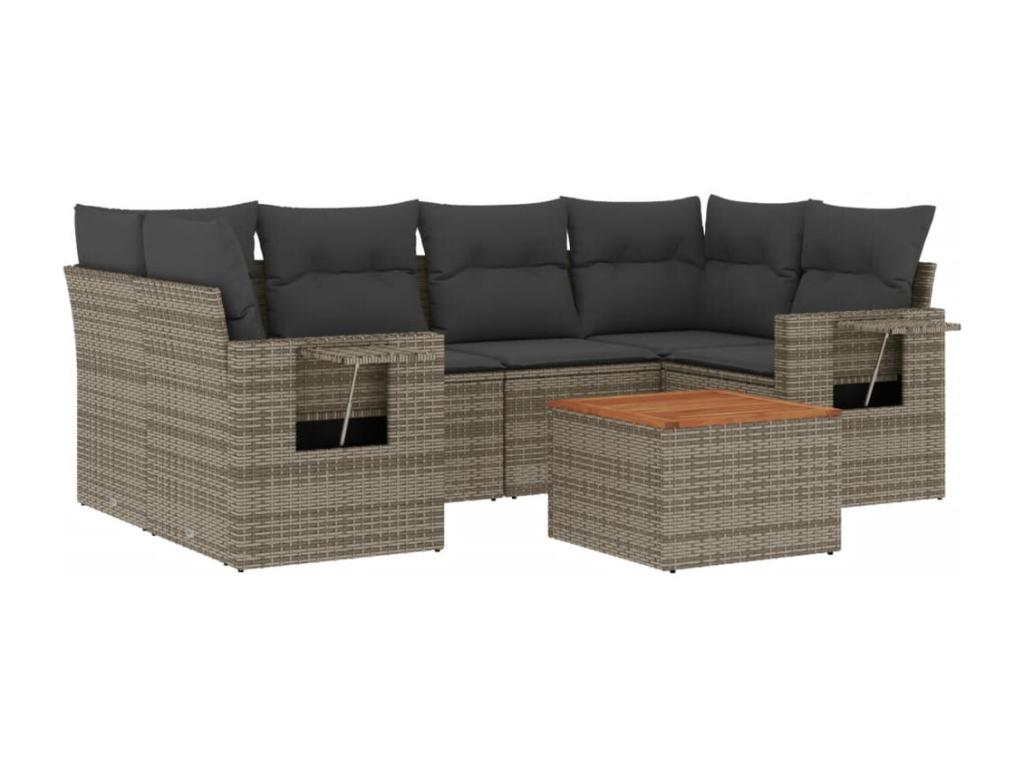 Salon de jardin avec coussins 7 pcs gris résine tressée MEAS37880