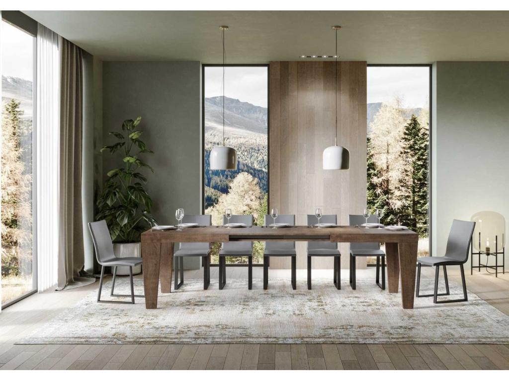 Table extensible 6 à 20 places bois foncé 160 à 420cm-Support 4 pieds HBWE24506