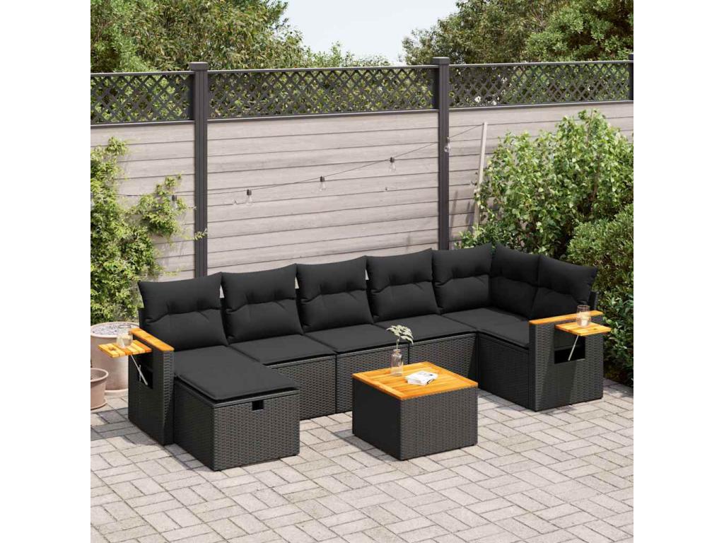 Salon de jardin 8 pcs avec coussins noir résine tressée AKYX63540