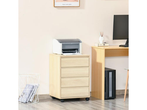 Caisson de bureau rangement bureau sur Lysvia 4 tiroirs coulissants MDF aspect bois clair MRAF80172