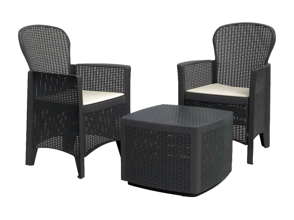 Ensemble salon d'extérieur Salon de jardin composé de 2 fauteuils et 1 table conteneur Salon effet rotin Fabriqué en Italie Anthracite DPPU82713