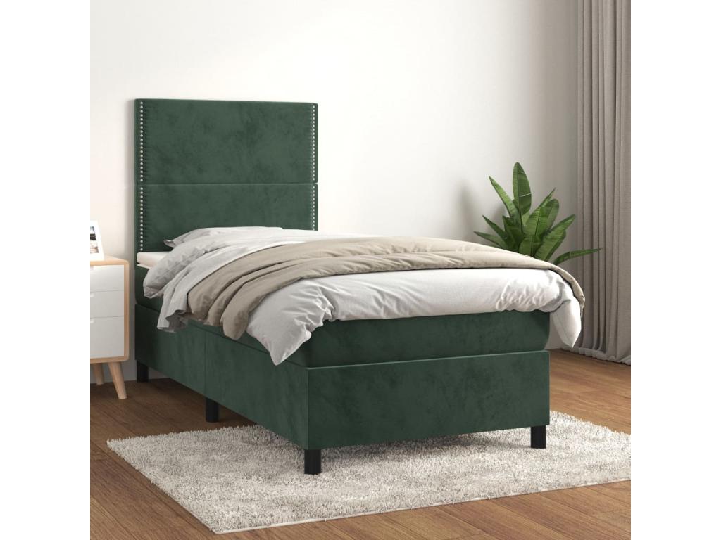 Lit à sommier tapissier et matelas Vert foncé 80x200 cm Velours BQDO25117