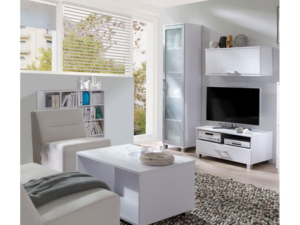 Salon complet Lysvia blanc - AVEC BIBLIOTHEQUE LGDJ04942
