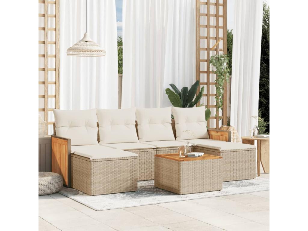 Salon de jardin avec coussins 7 pcs beige résine tressée NNXY43285