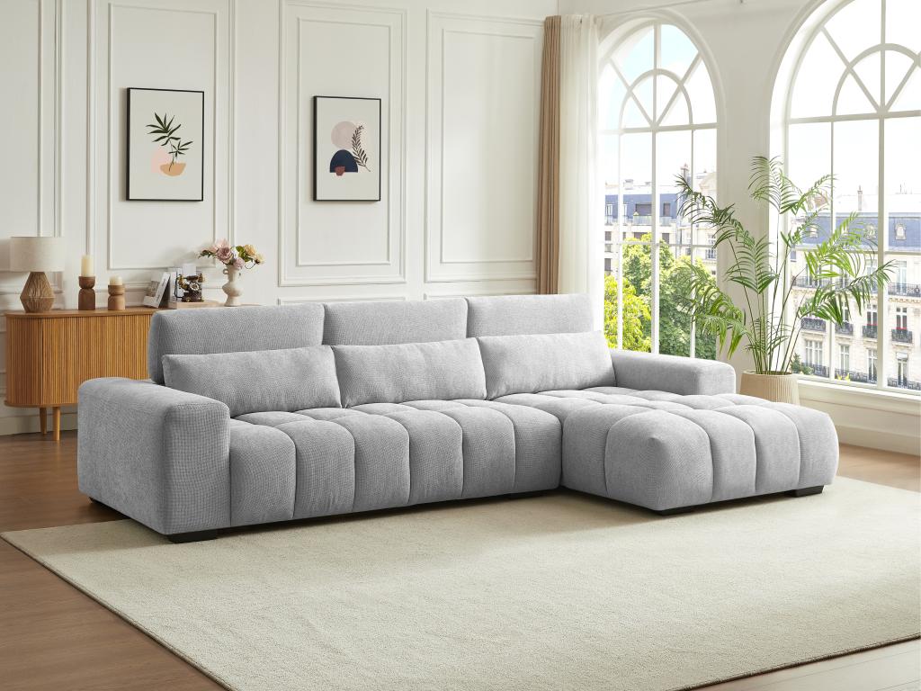 Canapé d'angle droit en tissu texturé gris Elariva PYXL32381
