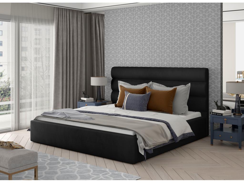 Lit design velours noir avec coffre de rangement - 4 tailles-140x200 HHWT66925