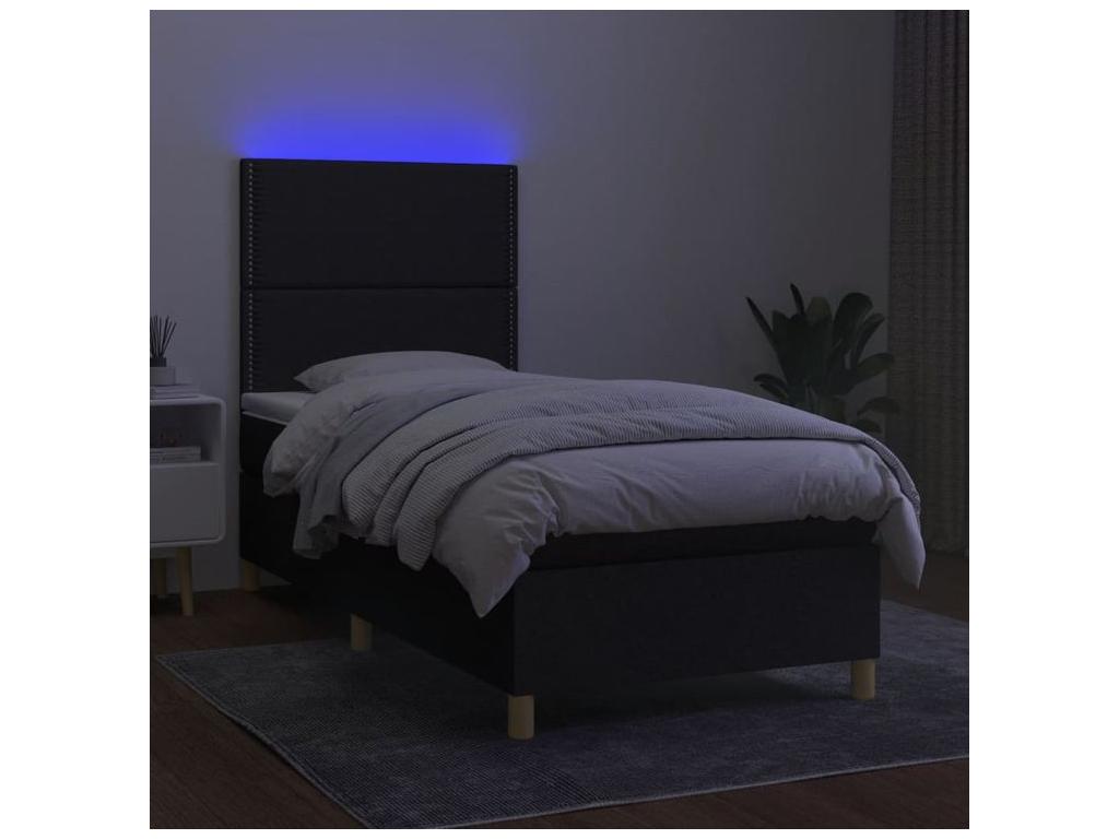 Sommier à Lysvia de lit et matelas et LED Noir 100x200 Tissu SPJF76789