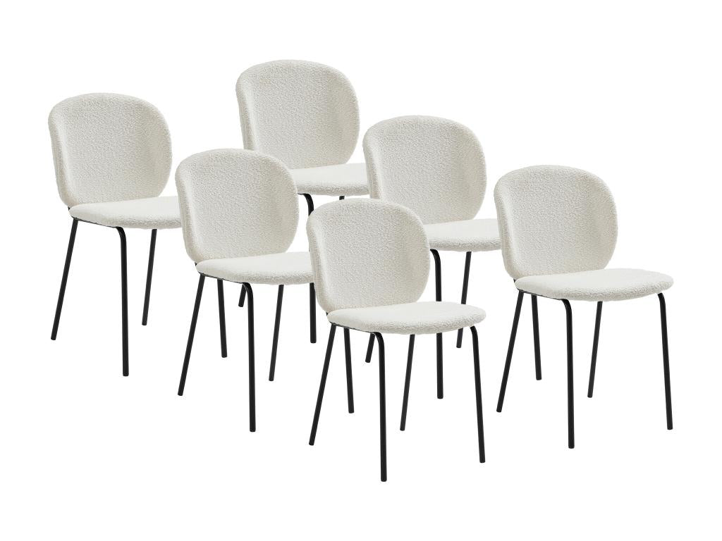 Lot de 6 chaises en tissu bouclette et métal noir - Crème - Dormeva MYXB43868