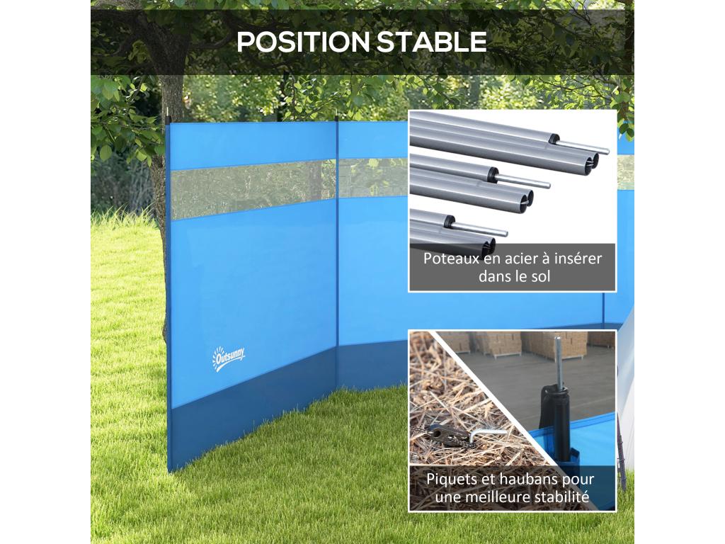 Paravent Elariva-Elariva camping plage portable pliable avec sac de transport et poteaux acier dim- 440L x 140H cm bleu HLAL55393