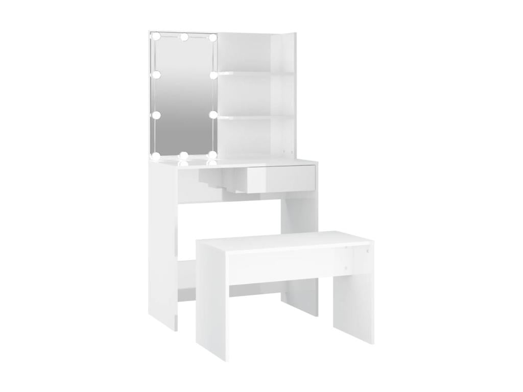 Ensemble de coiffeuse avec LED Blanc brillant Bois d'ingénierie KWOH50611