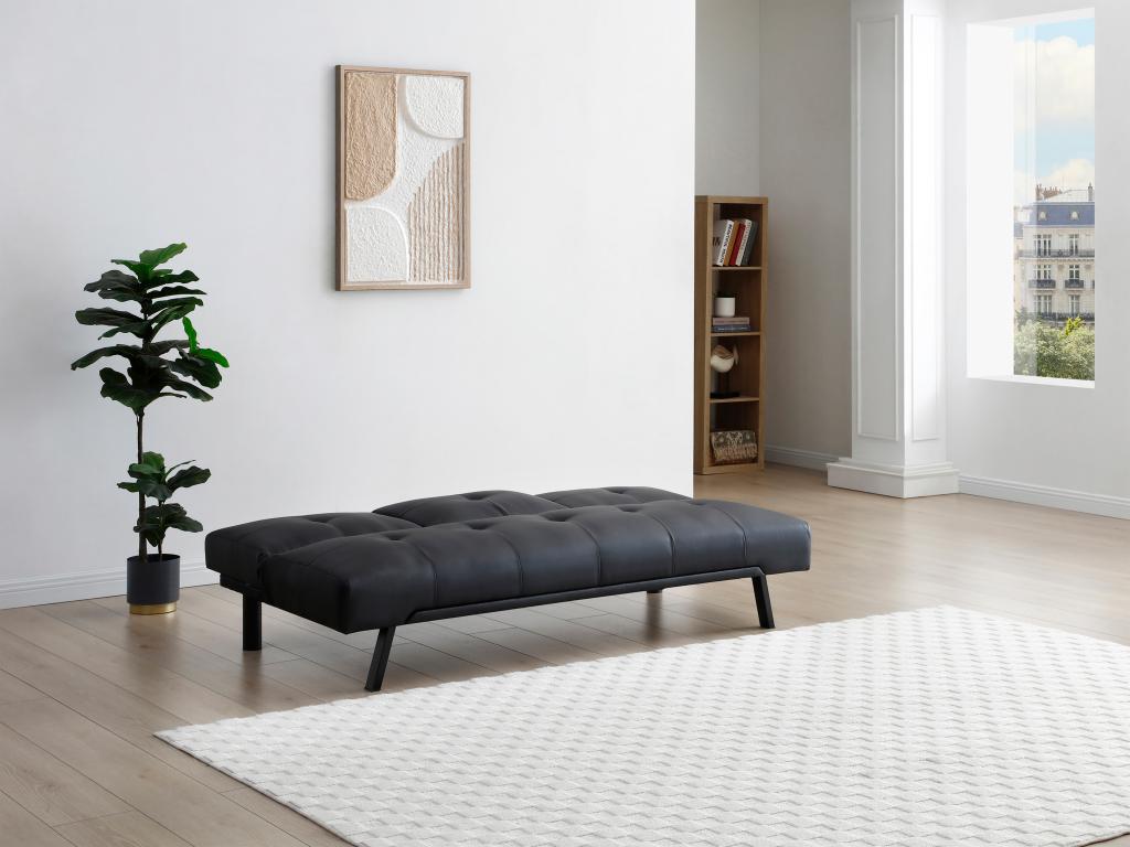 Canapé convertible en simili avec dossier central rabattable noir II YVSN26783