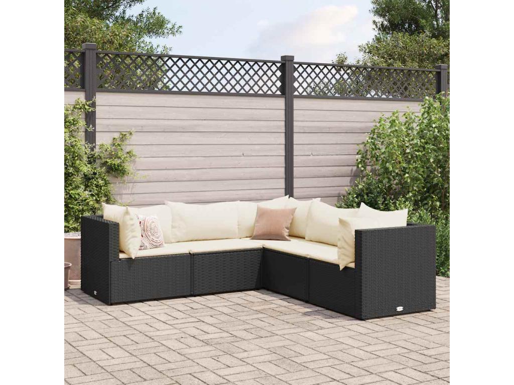 Salon de jardin 5 pièces avec coussins Noir Résine tressée BBNB36332