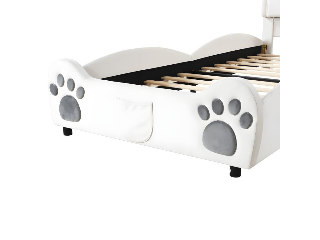 Lit enfant 90x200 cm - en forme d'ours - tissu en velours - Beige AGGI50476