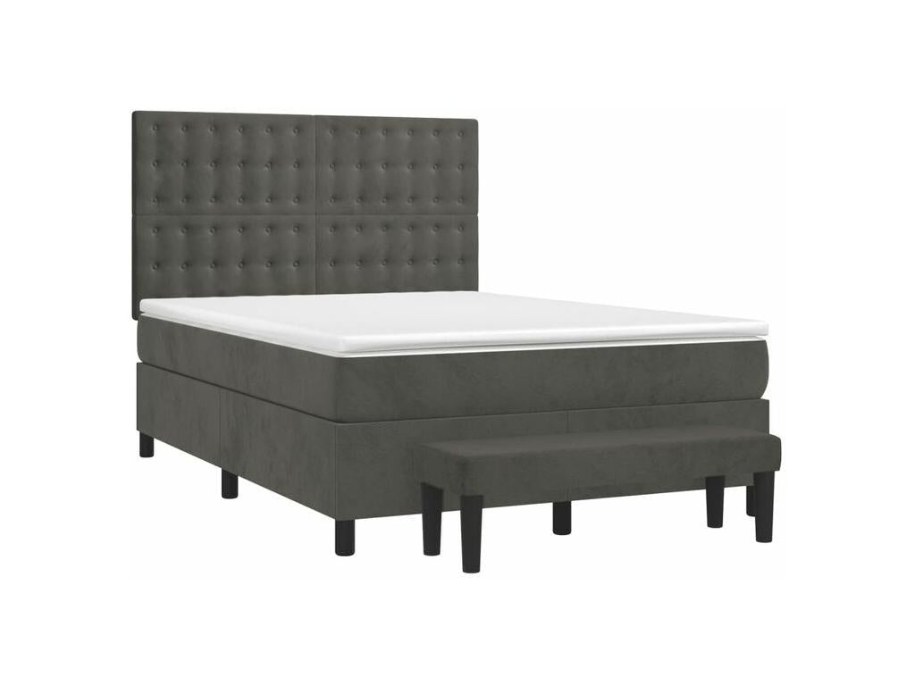 Sommier à lit et matelas Gris foncé 140x200 Velours CKZV53838