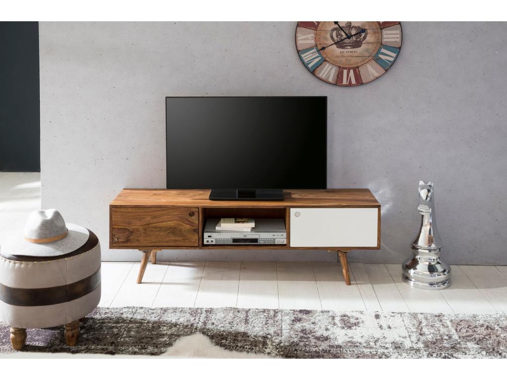 Meuble TV Bois Massif 140x45x35cm Lowboard TV commode Étagère téléLysvia WDCR86172
