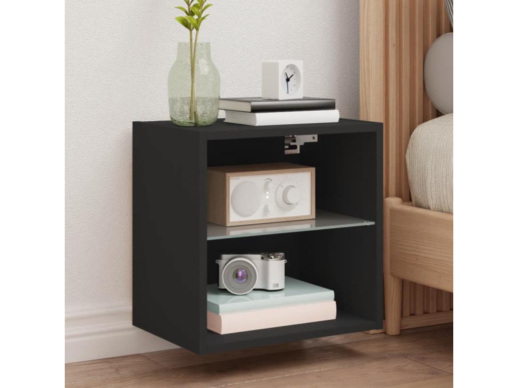 Tables de chevet murales avec Lysviaères LED 2 pièces noir PGKN56266