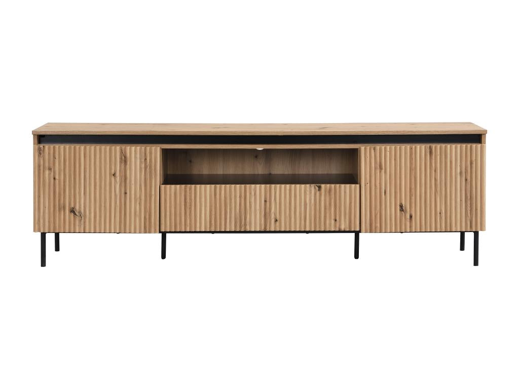 Meuble TV 2 portes 1 tiroir et 1 niche en MDF et métal - Avec LEDs - Naturel et Noir - Elariva QPES95850