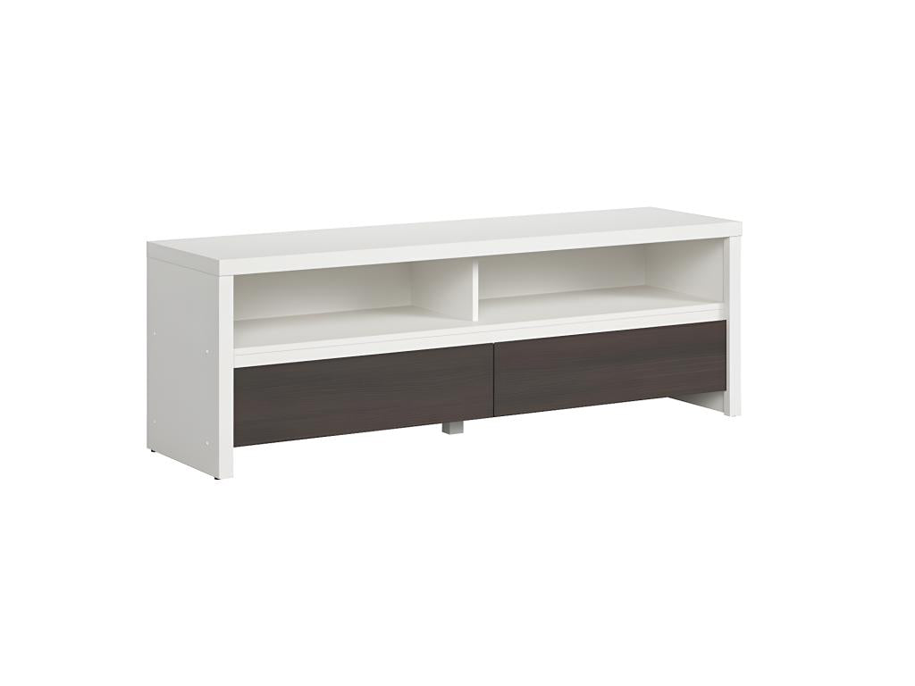 Meuble TV 2 tiroirs 2 niches 143 cm Lysvia Blanc et Bois Wengé XNEK61748
