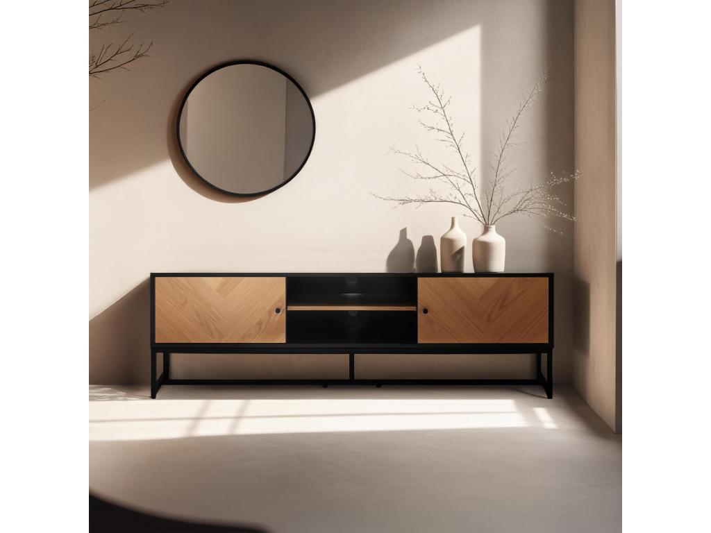 Meuble TV en panneaux de particules plaqué chêne mélaminé 160 cm VIXU38089