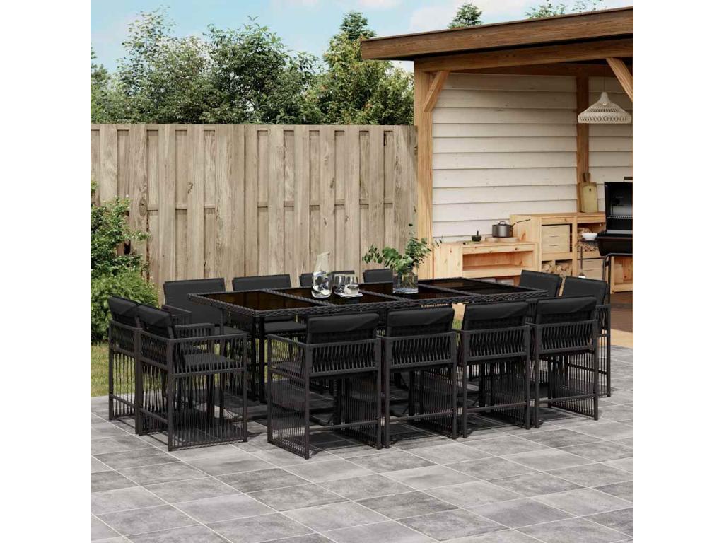 Ensemble à manger de jardin 13 pièces coussins noir résine tressée RHQQ06790