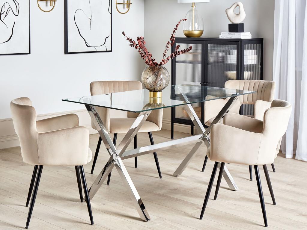 Table de repas Lysvia Argenté 130 cm 70 cm Verre de sécurité ZJWQ81812