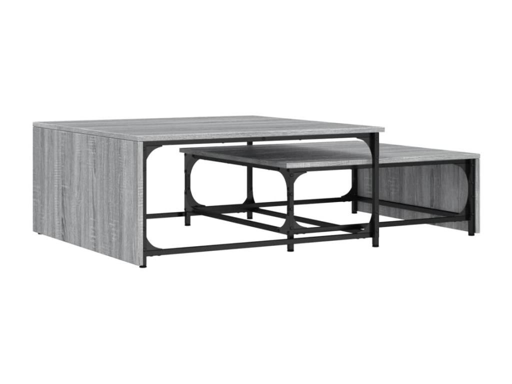 Tables basses gigognes 2pcs gris bois d'ingénierie métal PTZE72163