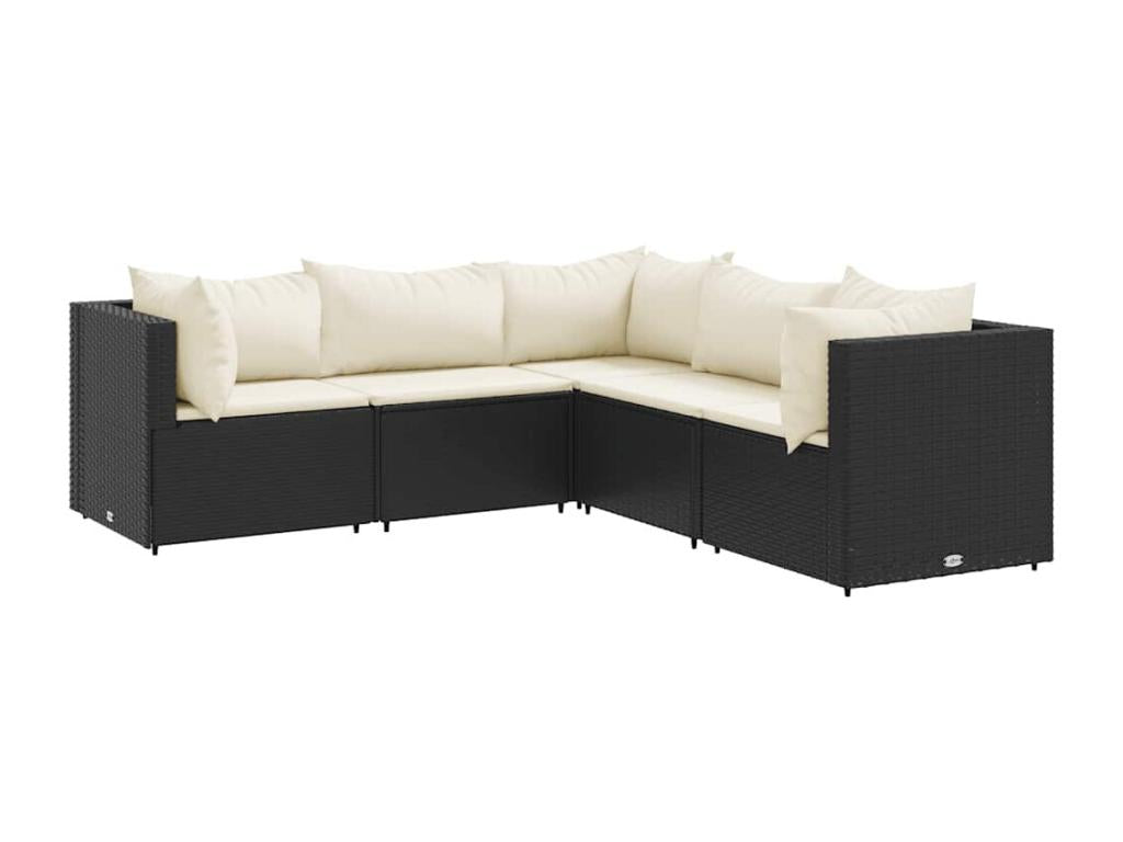 Salon de jardin 5 pièces avec coussins Noir Résine tressée BBNB36332