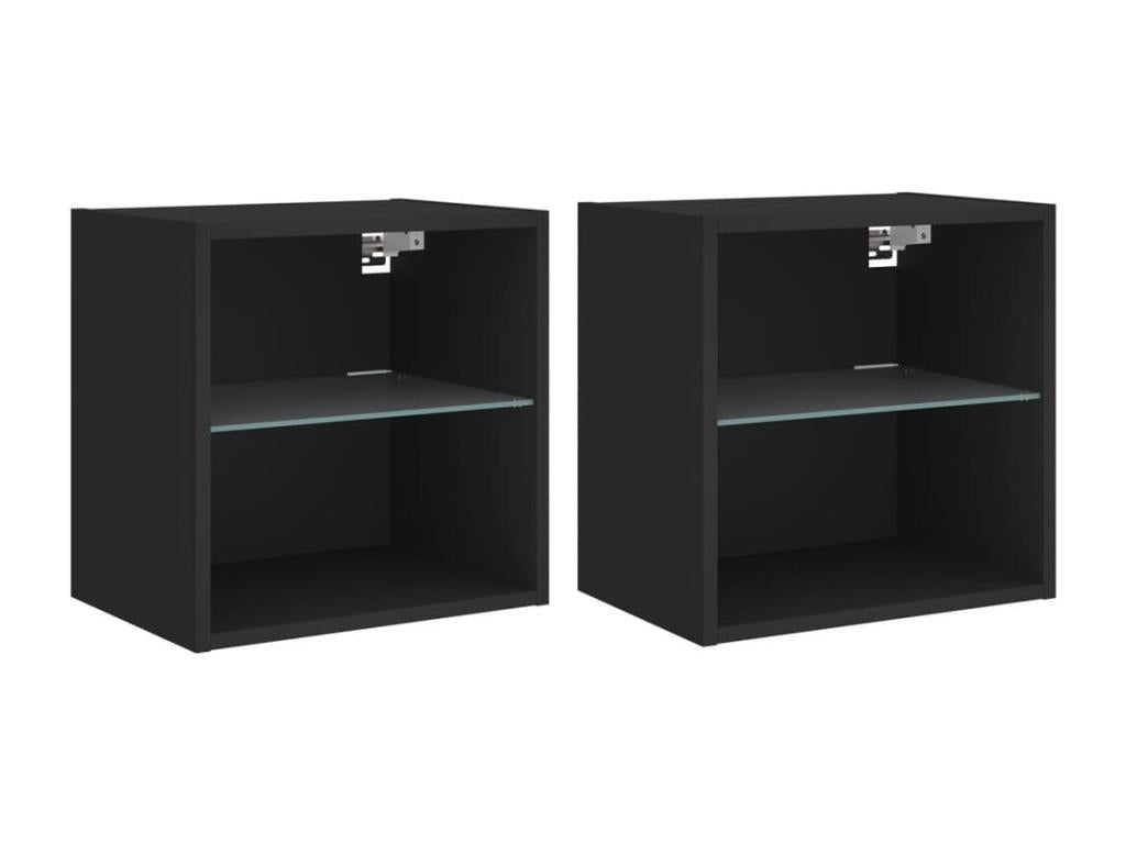 Tables de chevet murales avec Lysviaères LED 2 pièces noir PGKN56266