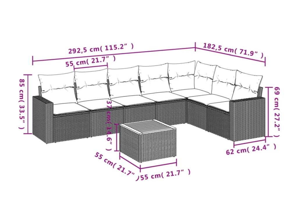 Salon de jardin 8 pièces avec coussins noir résine tressée IQTP12906